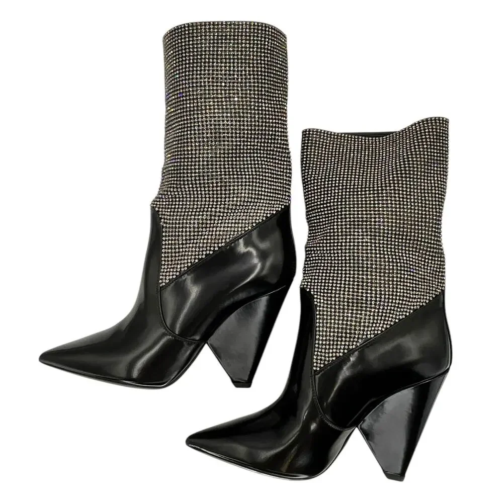 Saint Laurent Jazz Calf Swarovski Crystal Embellished Niki 105 Ankle Boots 39.5